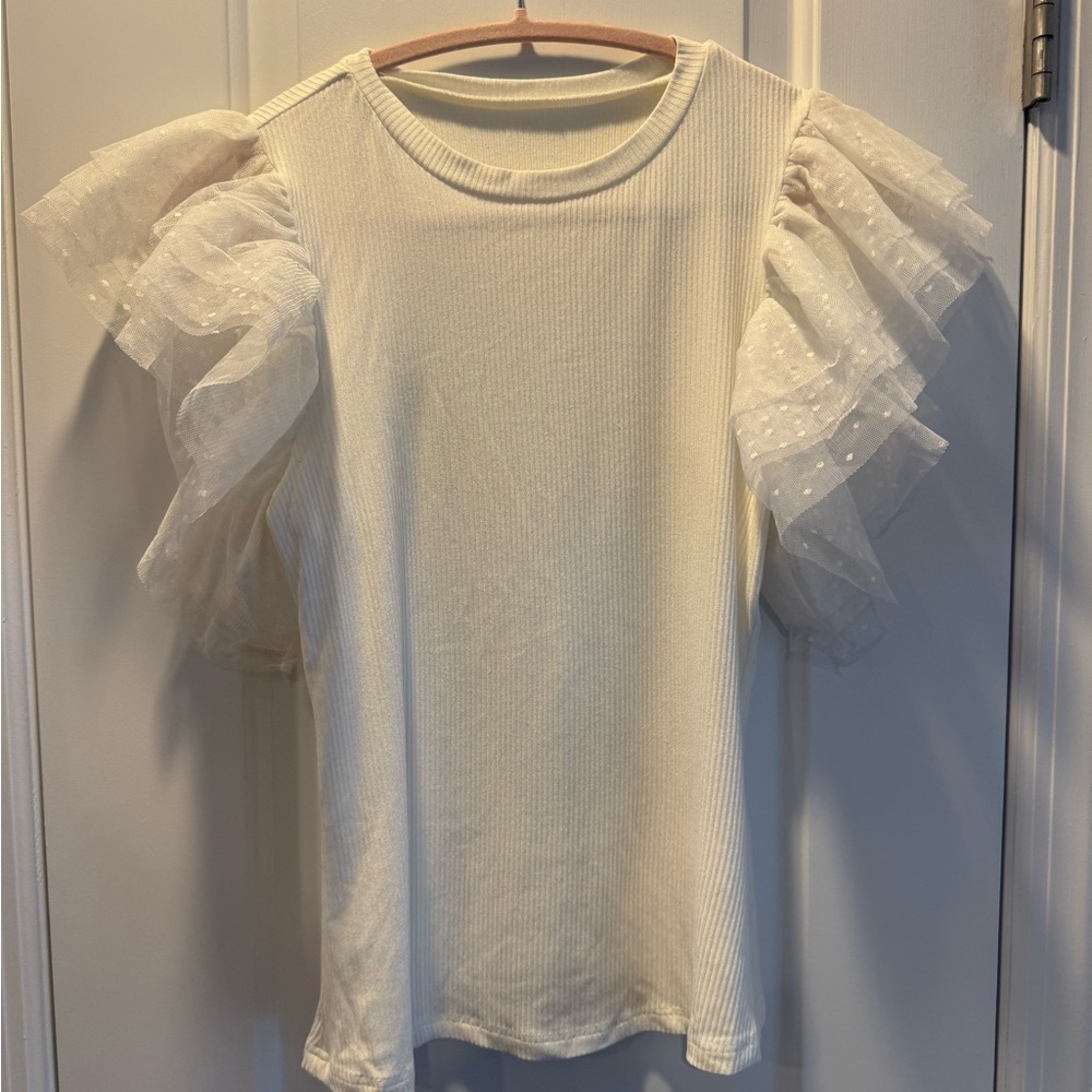 White Ruffled Sleeve Top